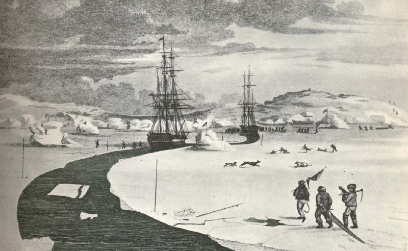 william r clark parrys fartyg tar sig fram genom isen under hans tredje forsok attfinna nordvastpassagen 1824 Sweden oil painting art